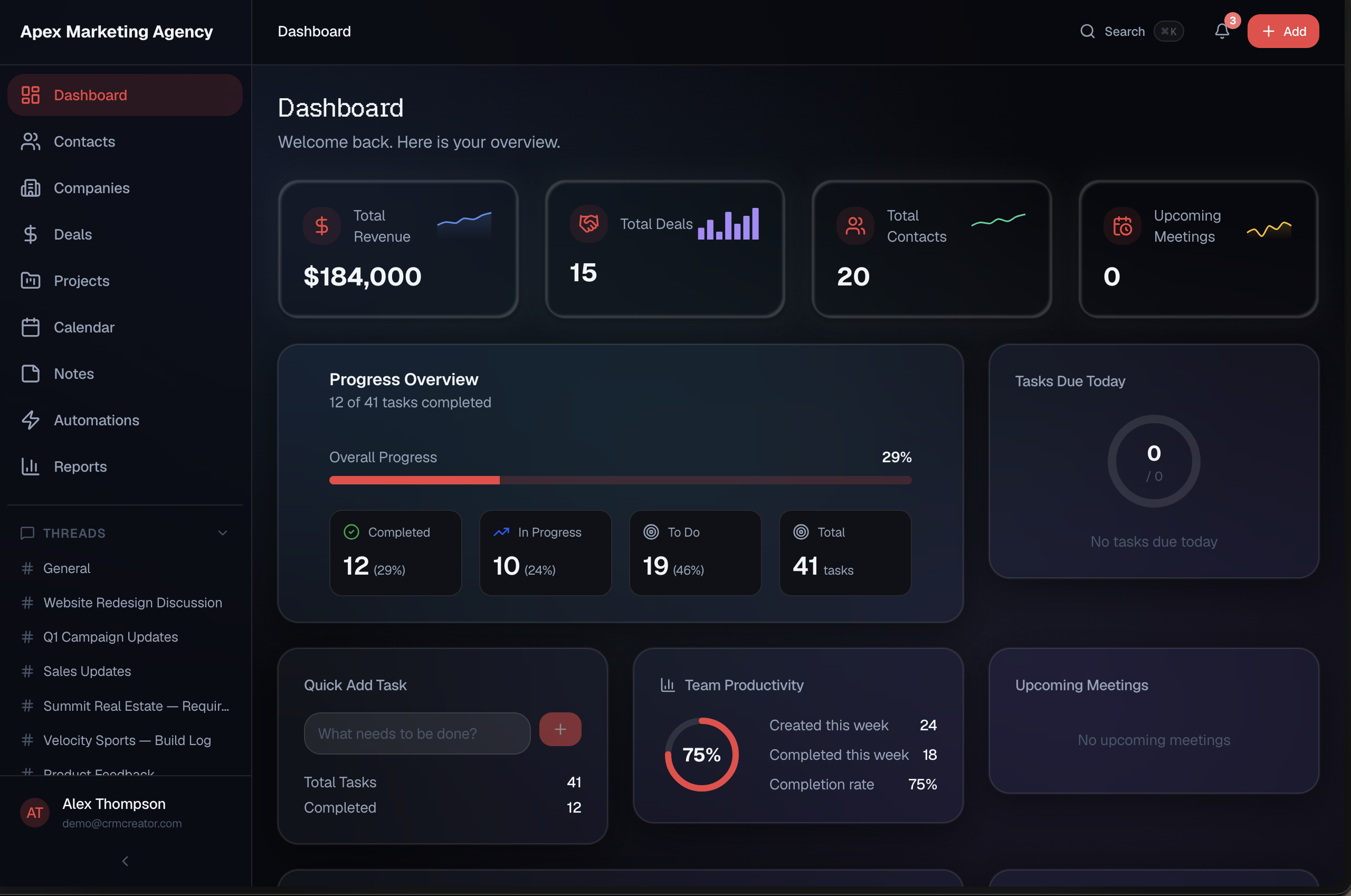 CRM Creator Dashboard